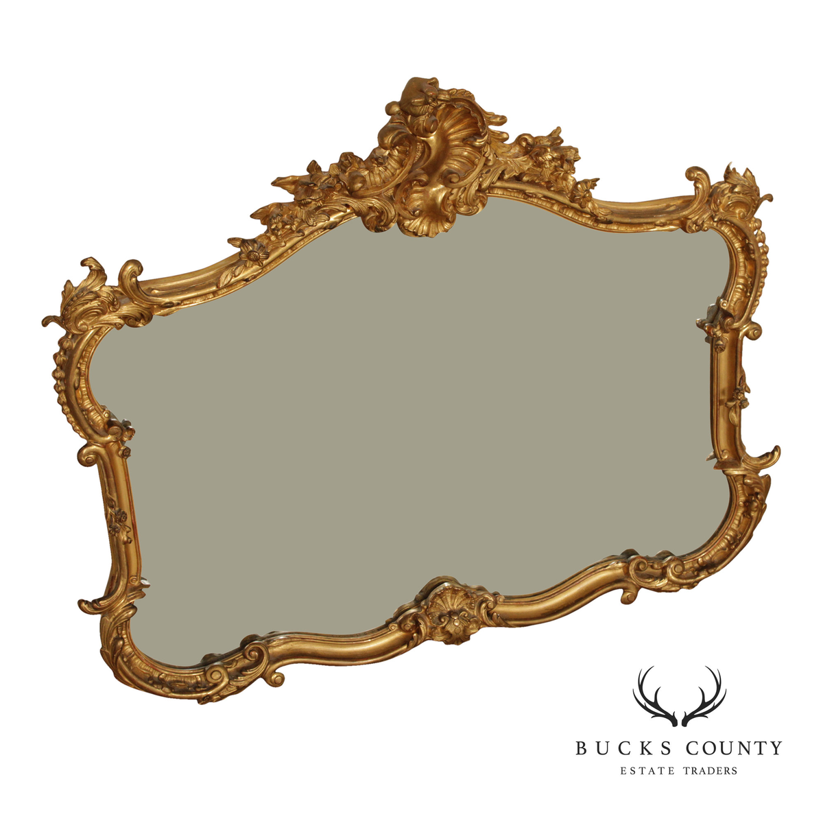 Antique Rococo Revival Giltwood Mantel Mirror