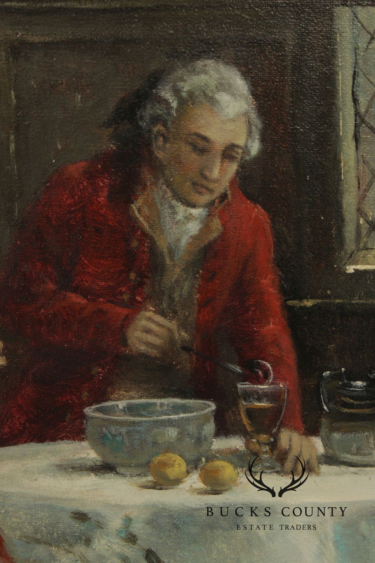 E. Larroque English Genre Painting, 'Hot Toddy'