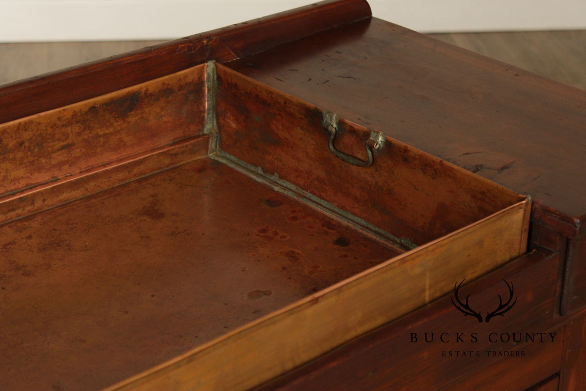 Antique Farmhouse Pine and Copper Dry Sink