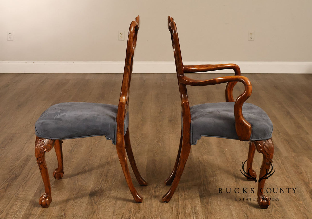 Georgian Style Set of Ten Carved Burlwood Dining Chairs