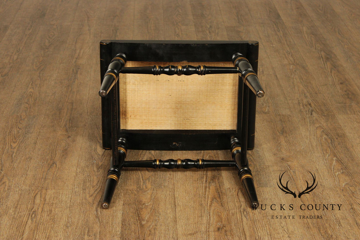 L. Hitchcock Black And Gold Stenciled Vanity Desk And Stool