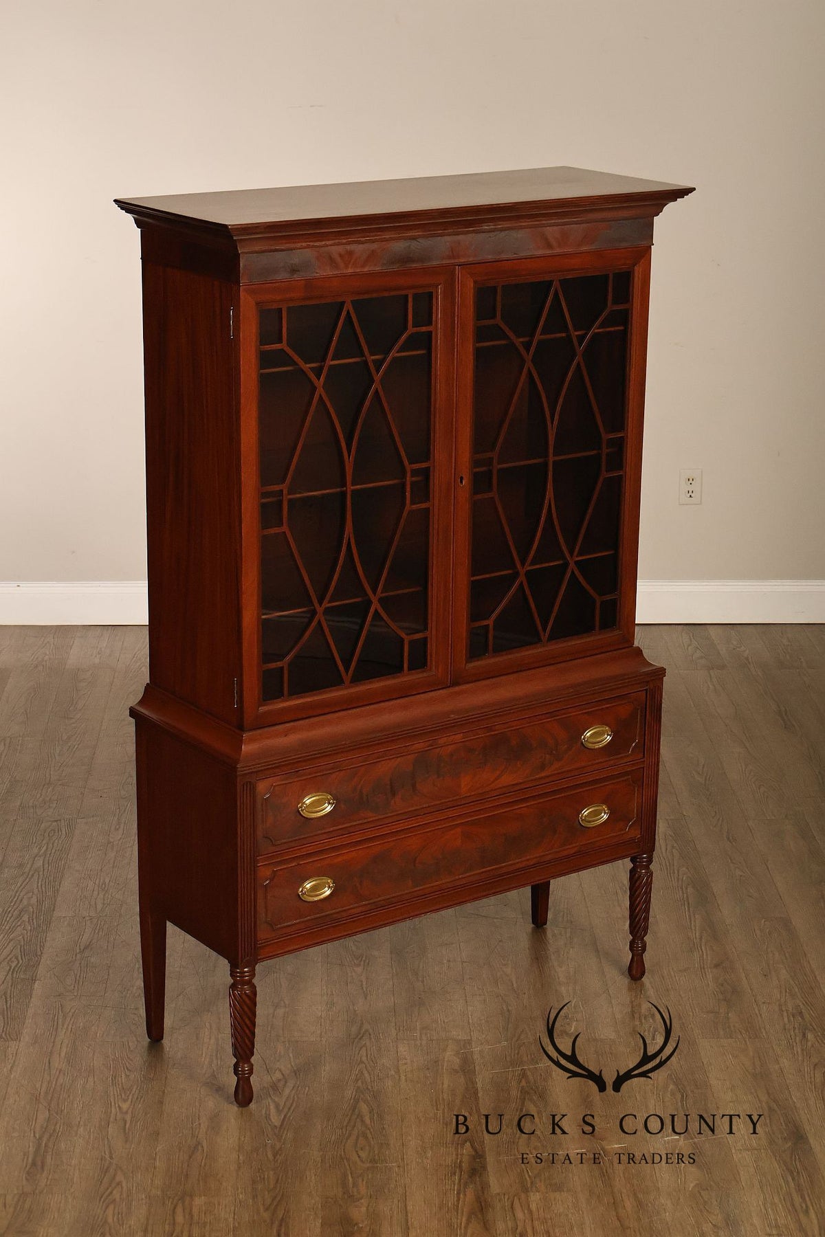 Vintage Federal Style Mahogany Two-Drawer China Cabinet