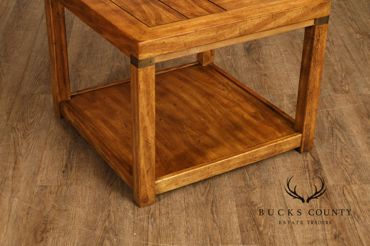 Drexel Heritage Pair Of Rustic Square End Tables With Pull Out Trays