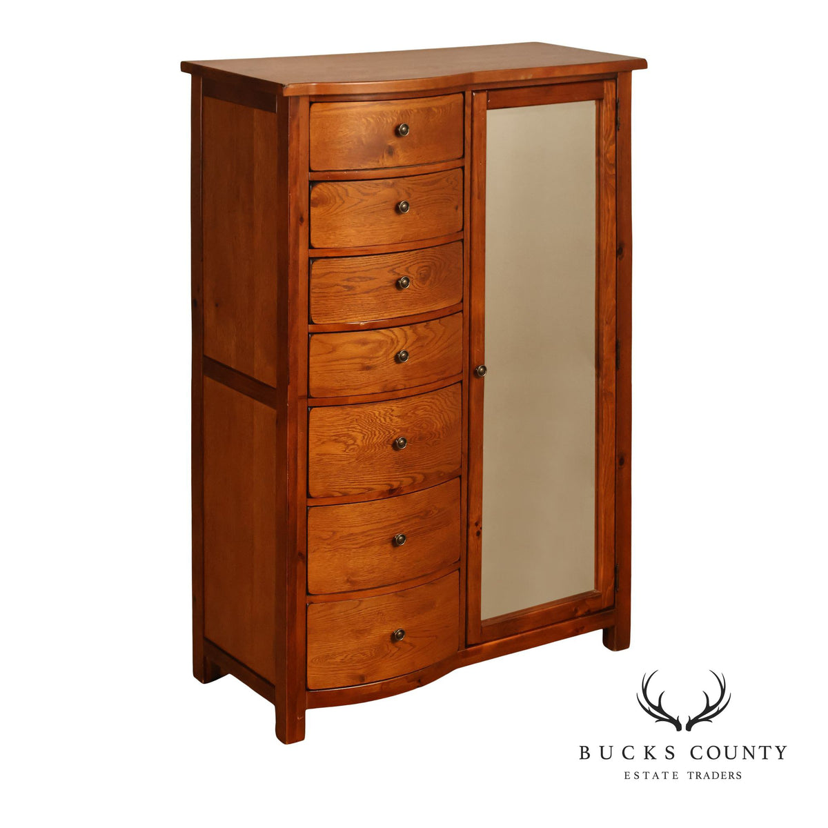 Bassett Furniture American Country Oak Seven Drawer Armoire Chifferobe With Mirror
