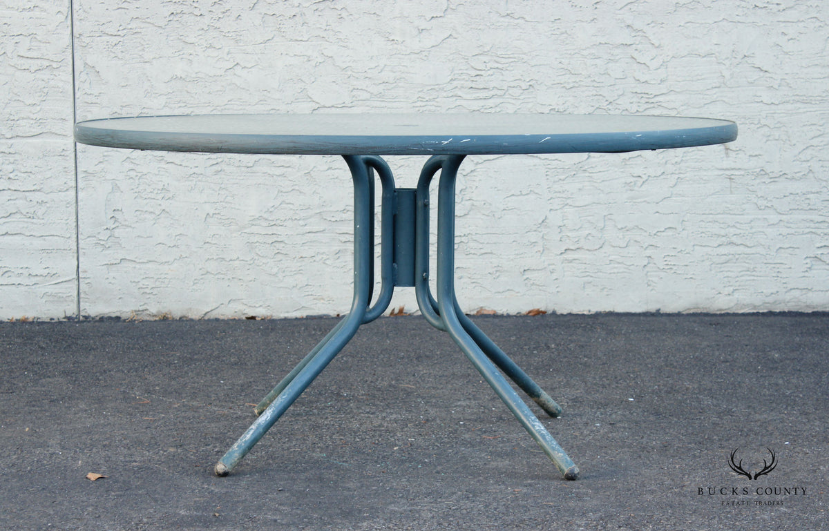 Mid Century Modern Round Glass Top Outdoor Patio Table