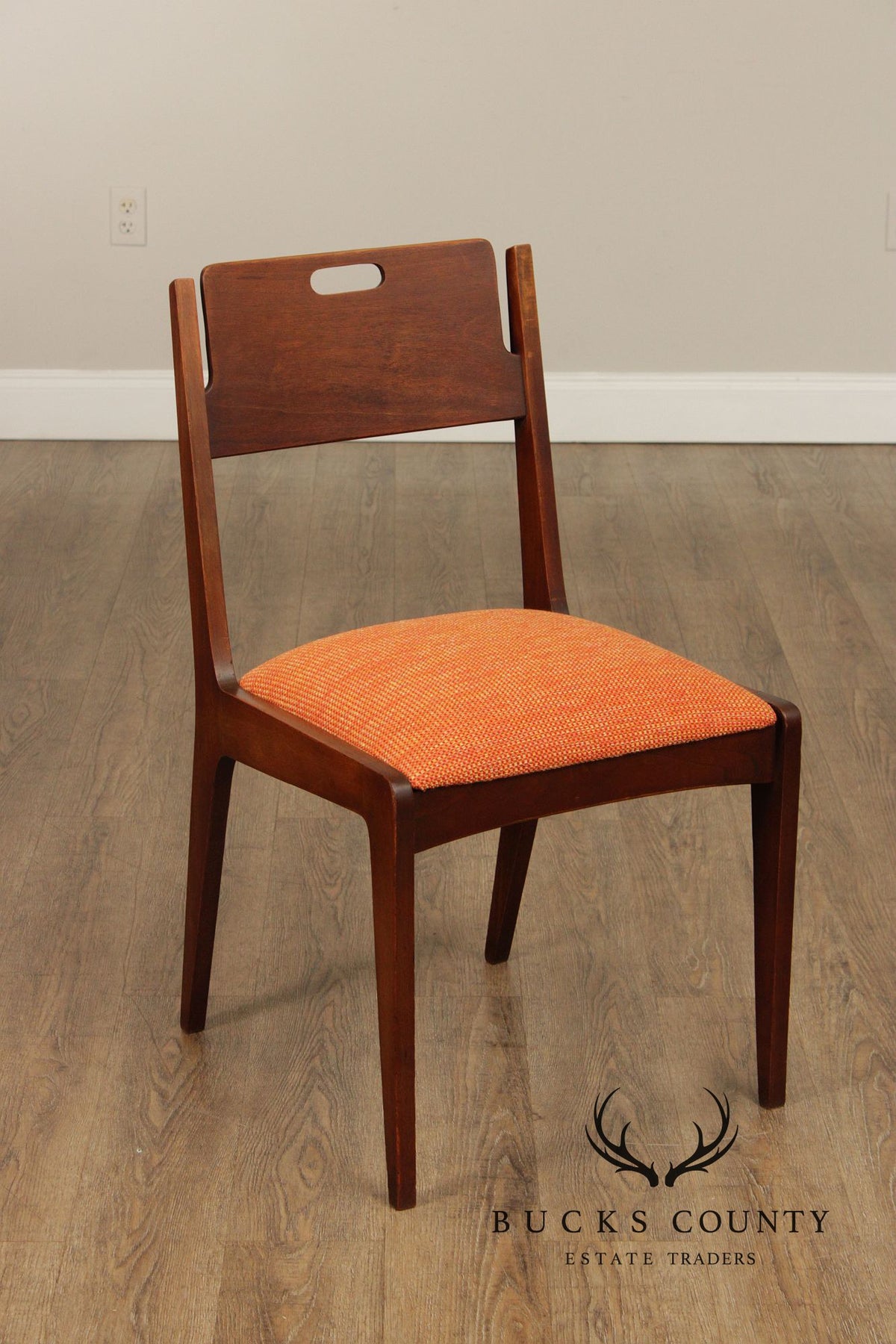 Mid Century Modern Walnut Set Of Four Dining Chairs