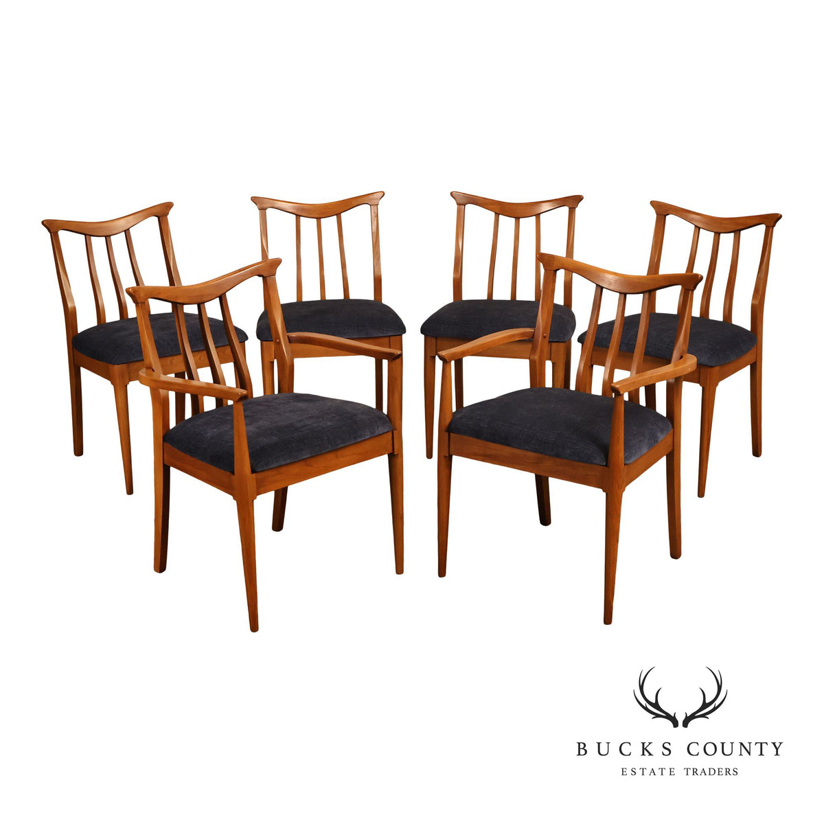 Blowing Rock Mid Century Modern Set Of Six Walnut Dining Chairs