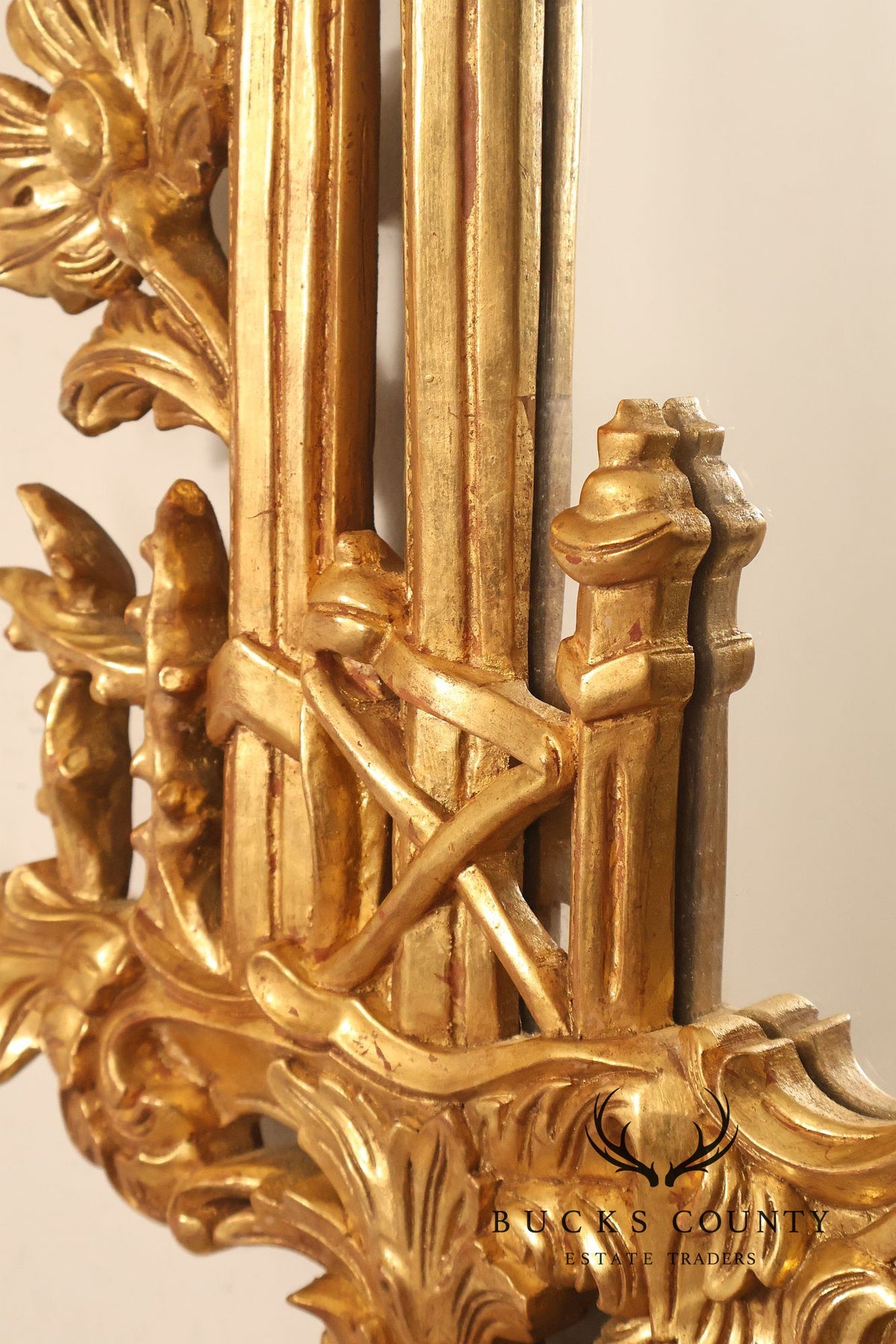 Italian Giltwood Rococo Style Wall Mirror with Floral Carved Frame