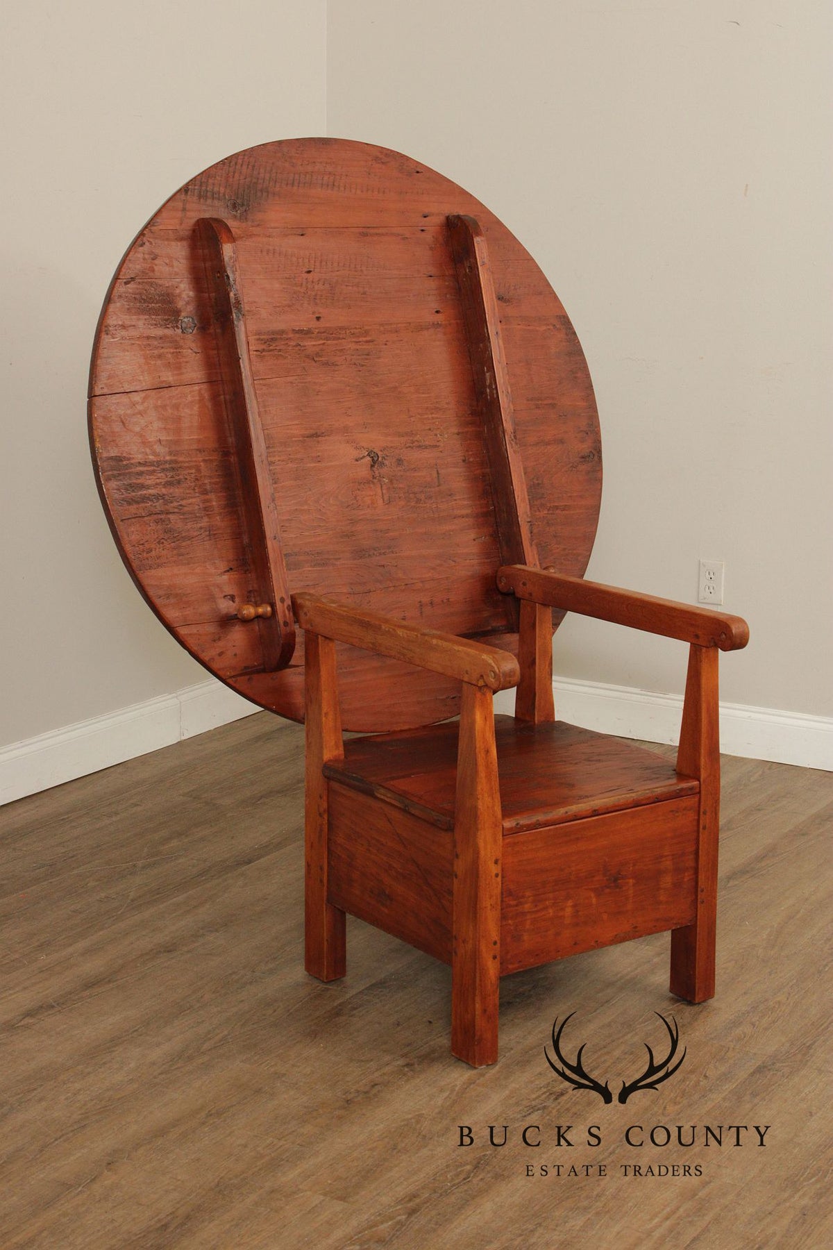 Antique Softwood Round Tilt Top Bench Dining Table