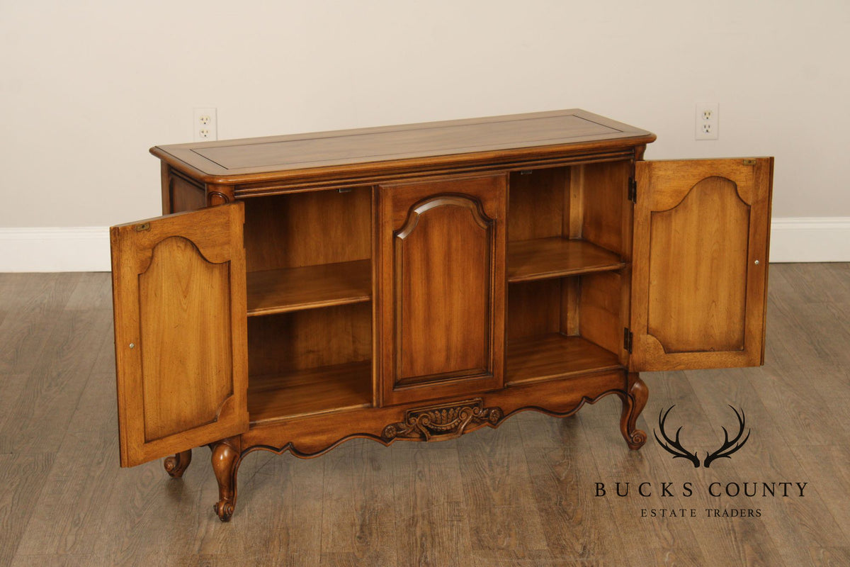 French Provincial Style Vintage Narrow Walnut Console Cabinet