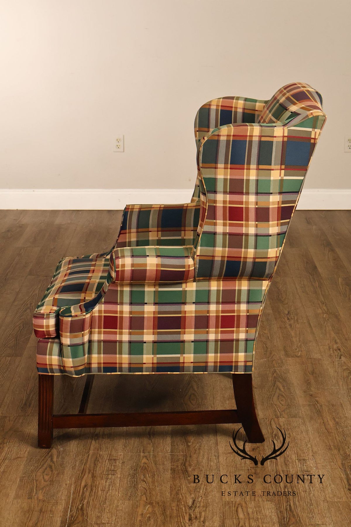 Henredon Custom Folio Collection Plaid Wingback Armchair