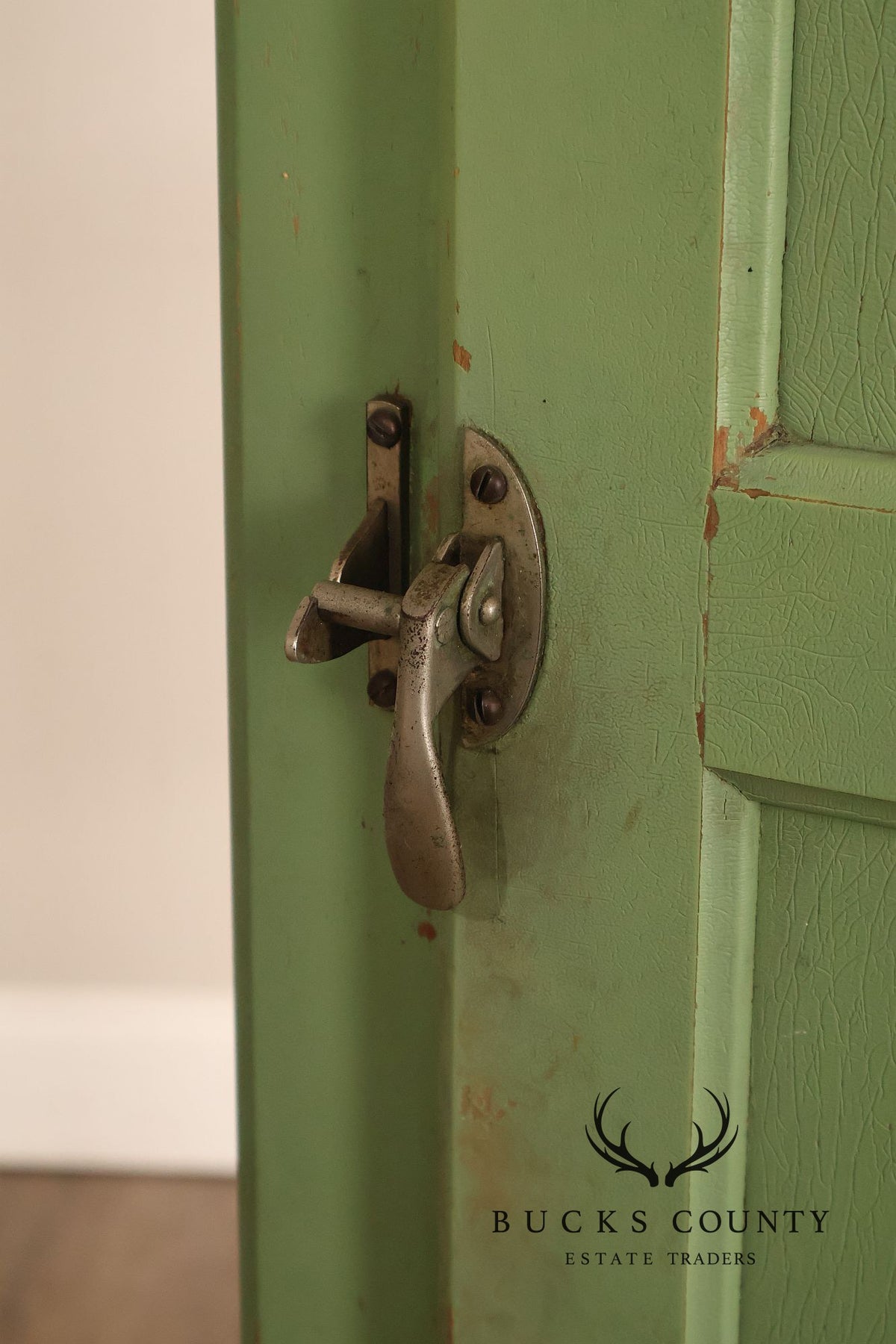 Vintage Painted Green Primitive Tall Storage Chimney Cabinet
