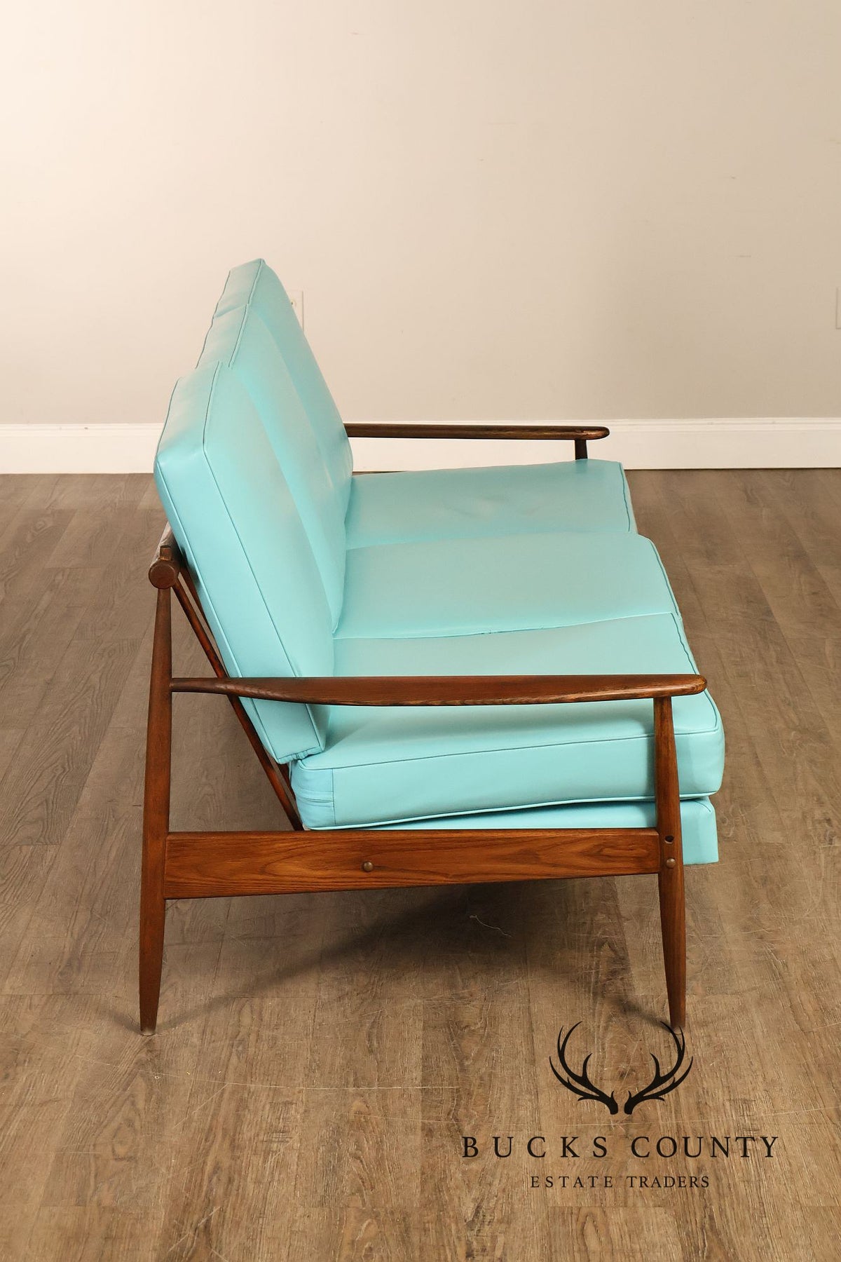 Mid Century Modern Oak Three-Seat Sofa