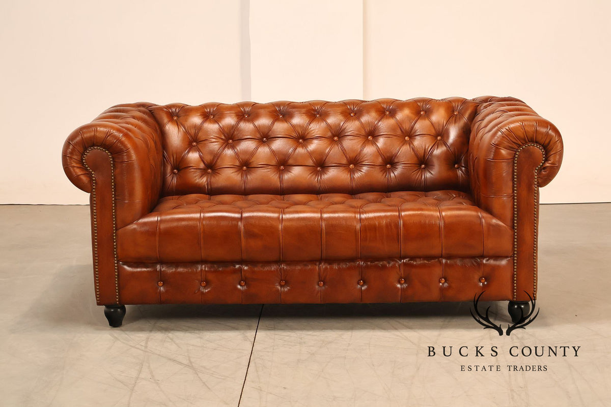 Chesterfield Style Brown Leather Sofa