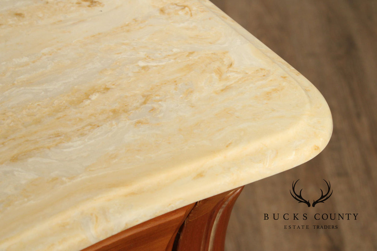 French Country Style Marble Top Pine Commode