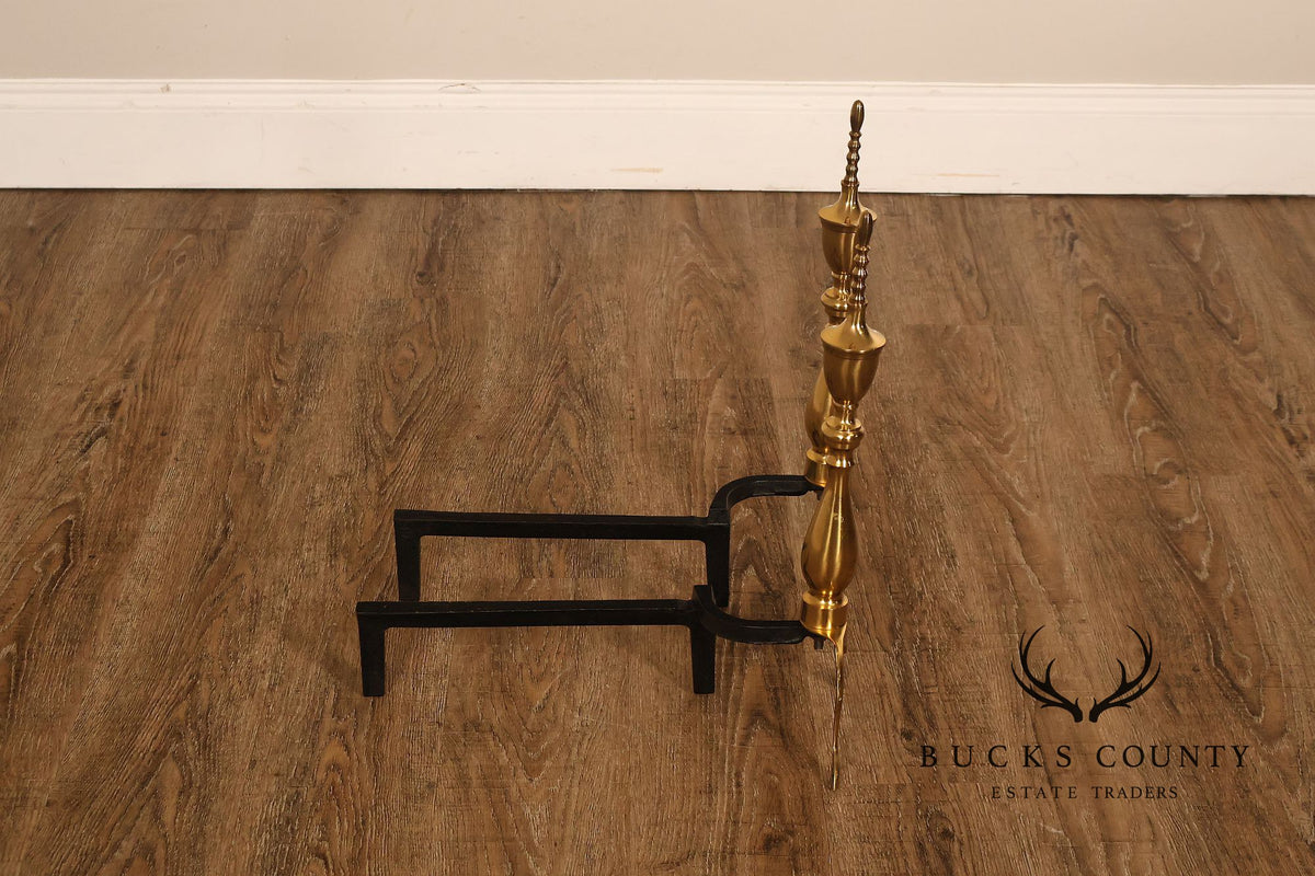 Federal Style Pair of Brass Fireplace Andirons