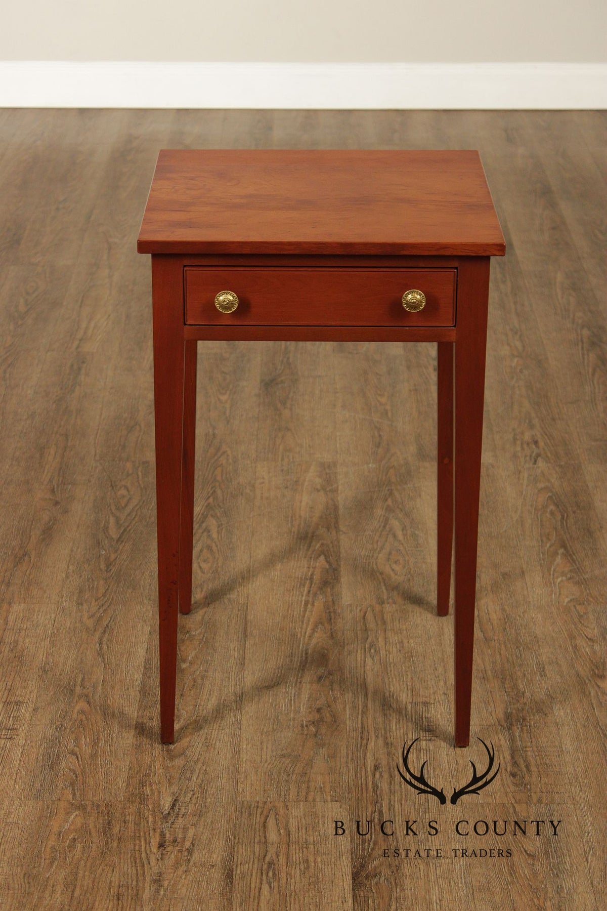 Hepplewhite Style Custom Quality Pair Of Single Drawer Work Stand Side Tables