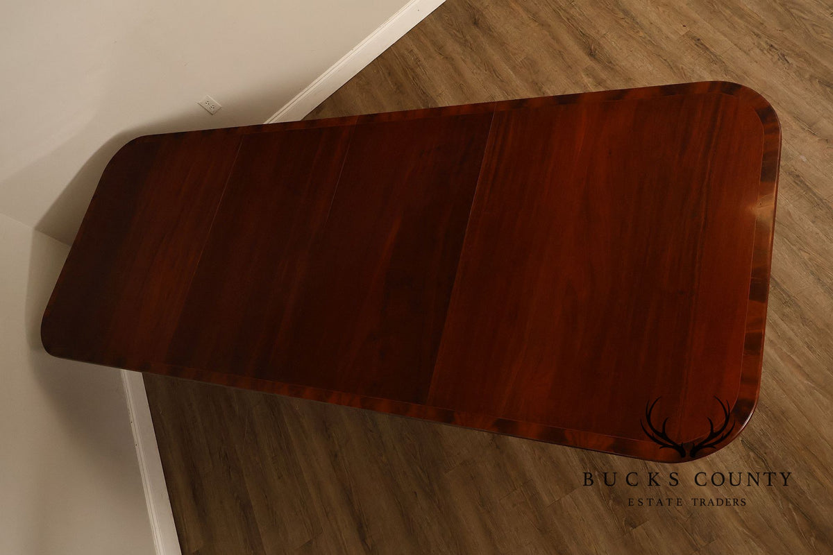 Regency Style Banded Mahogany Double Pedestal Dining Table With 2 Leaves
