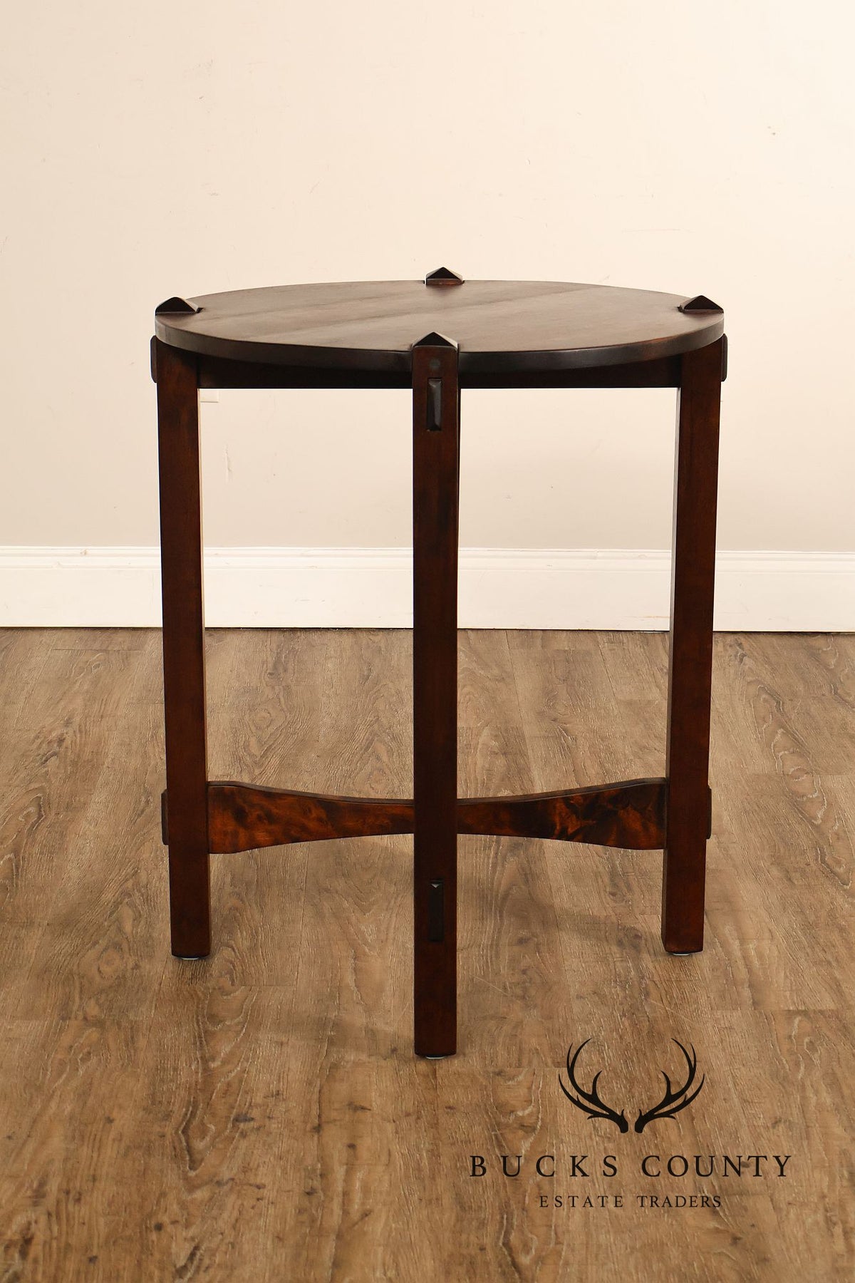 Studio Arts And Crafts Style Round Accent Table With Burl Wood Top