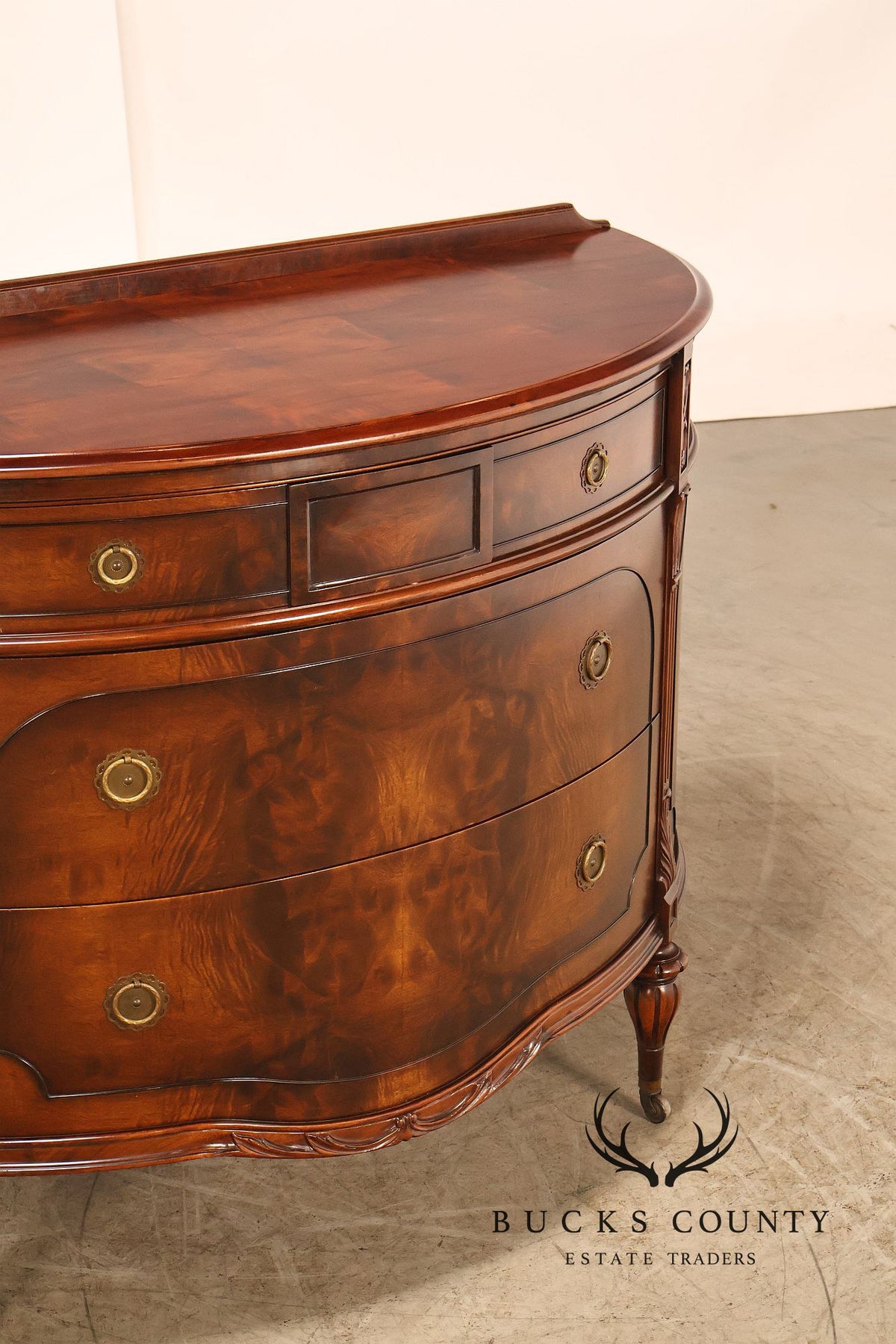 Vintage French Regency Style Mahogany Bow Front Sideboard Buffet