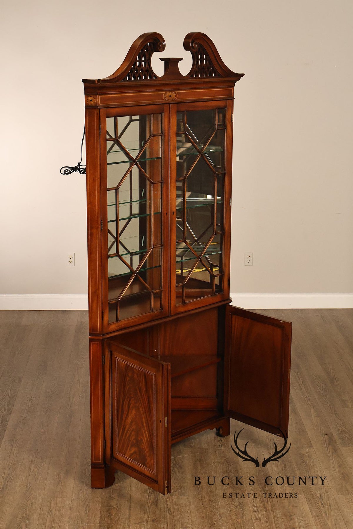 Georgian Style Lighted Mahogany Corner Cabinet