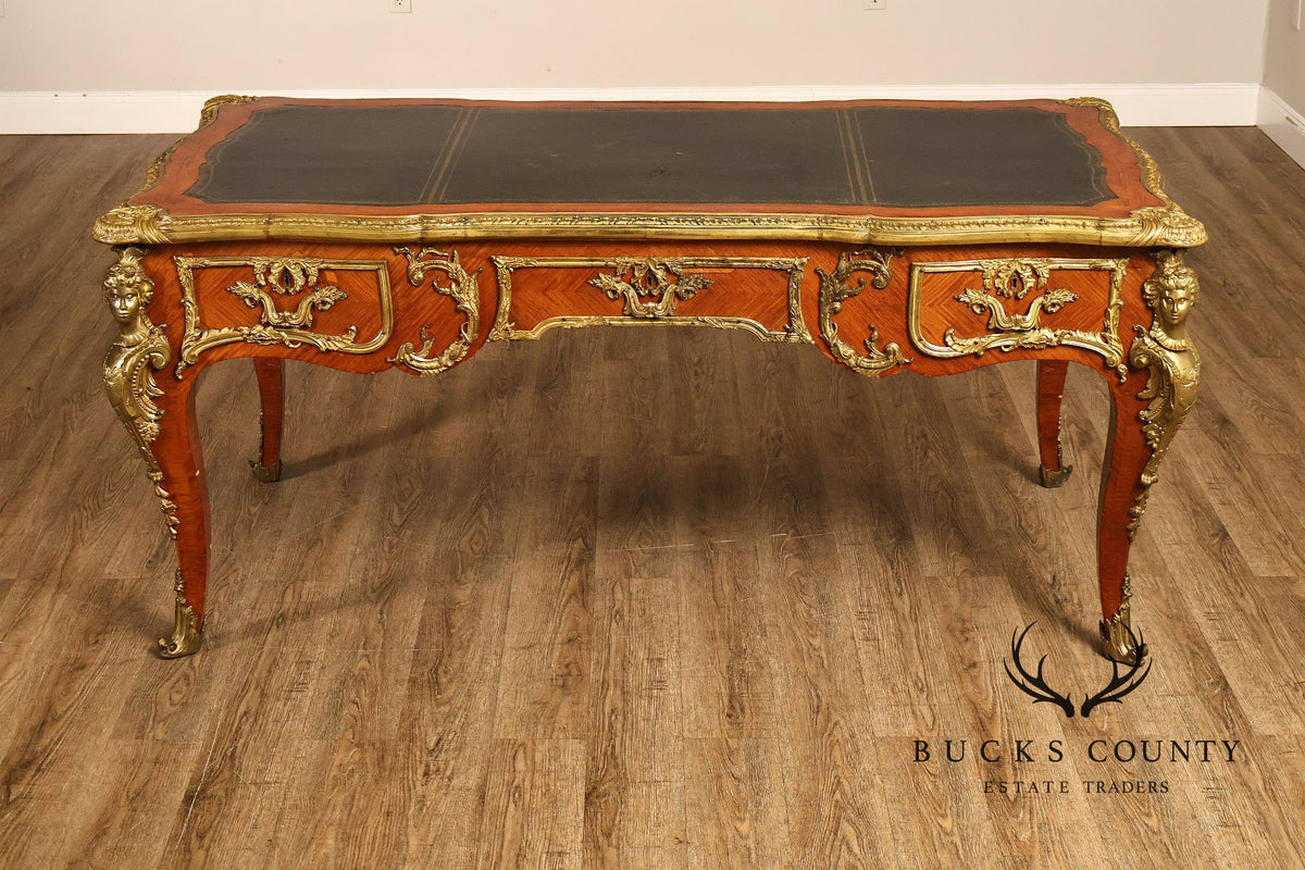 French Napoleon III Style Leather Top Executive Desk