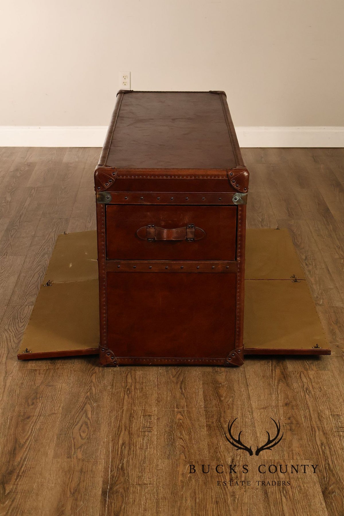 Restoration Hardware Leather Campaign-Style Storage Trunk With Drawers