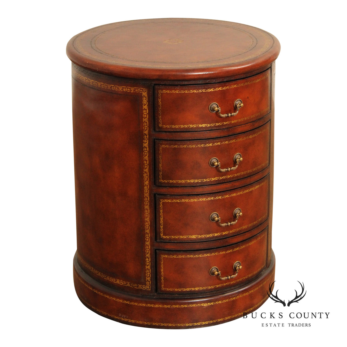 Regency Style Leather Wrapped Drum Table