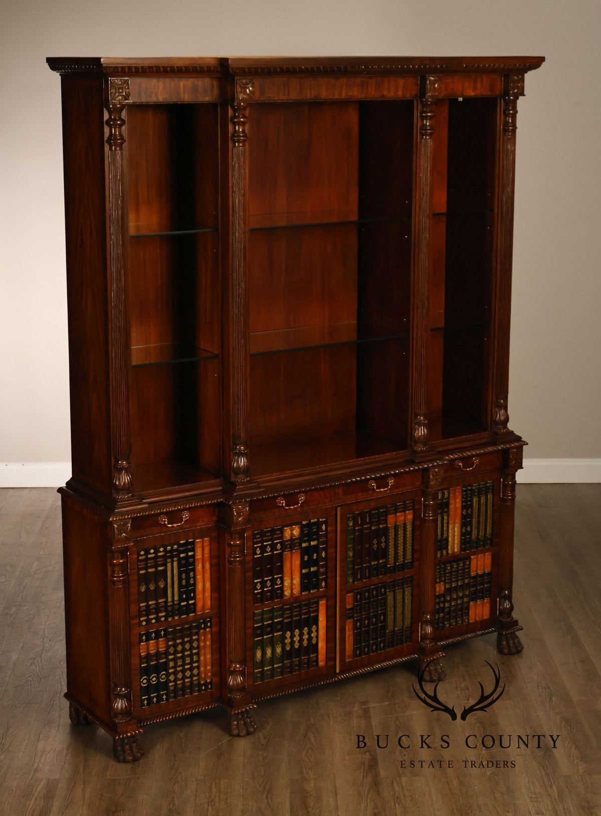 Maitland Smith Regency Style Mahogany Display Bookcase
