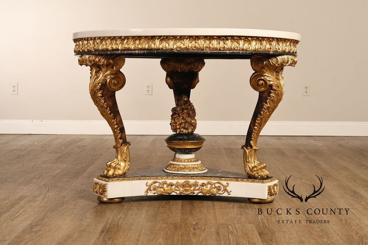 Empire Style Round Pietra Dura Center Table With Gilt Carved Base