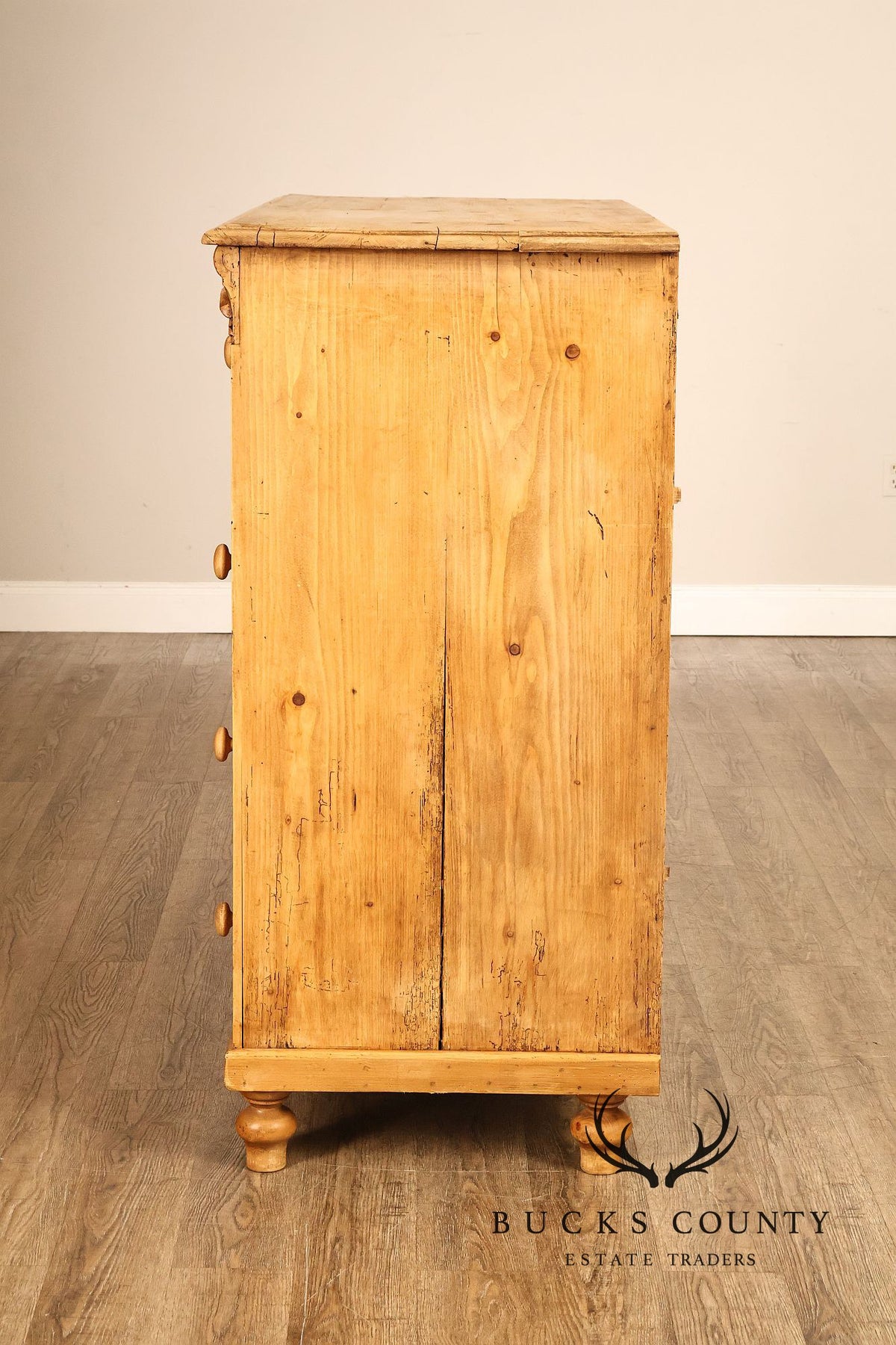 Antique Scottish Pine Chest Of Drawers Dresser With Carved Details