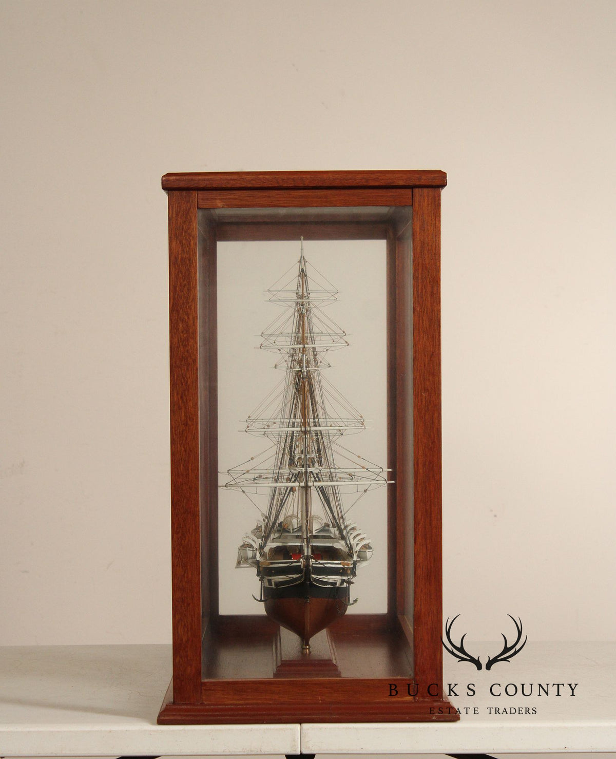 Charles W. Morgan 1841 Whaling Ship Wooden Model In Glass Display Case