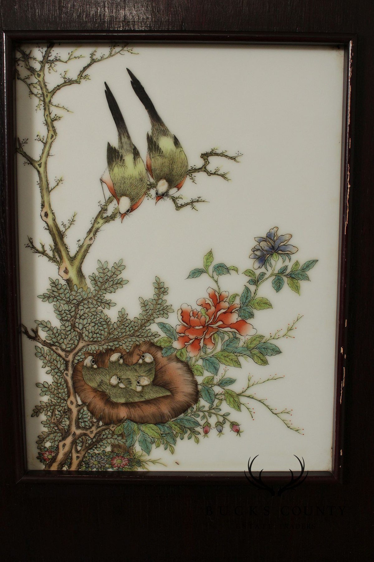 Vintage Chinese Pair of Hand Painted Porcelain Plaques