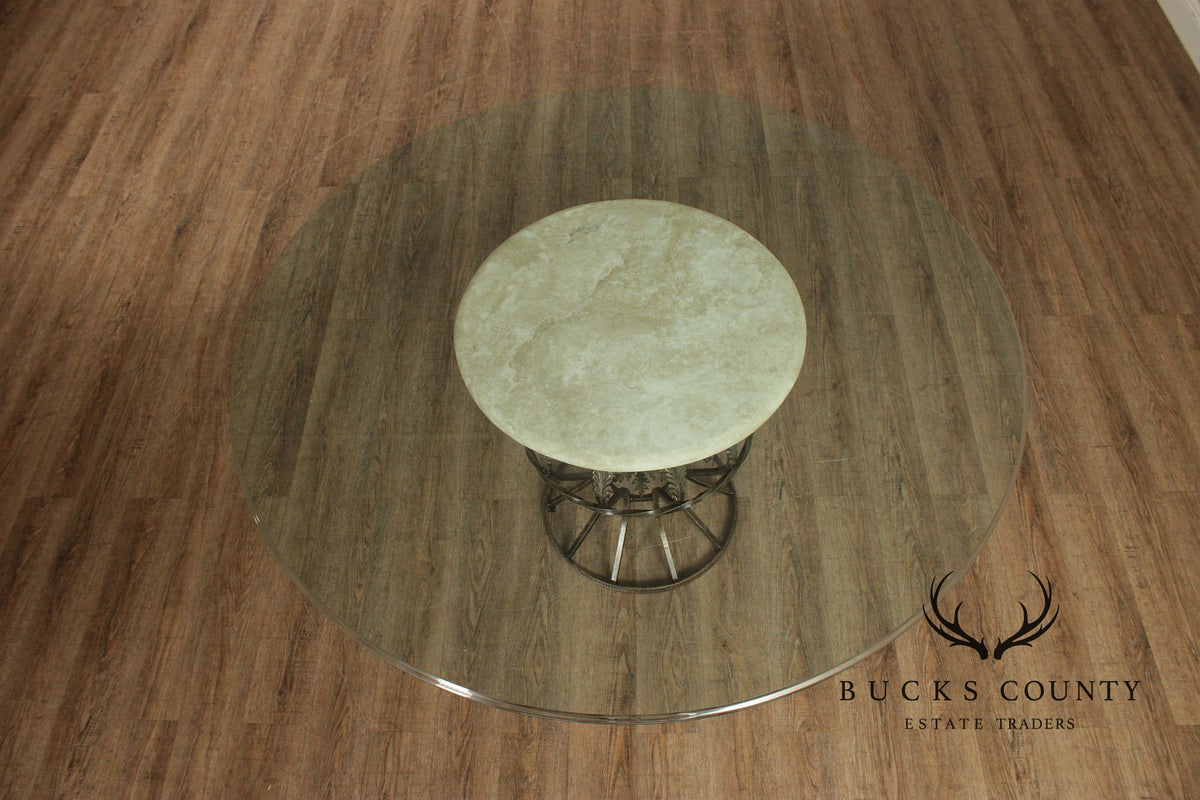 Drexel Heritage Coastal Style Round Glass Top Dining Table With Four Cane Back Chairs