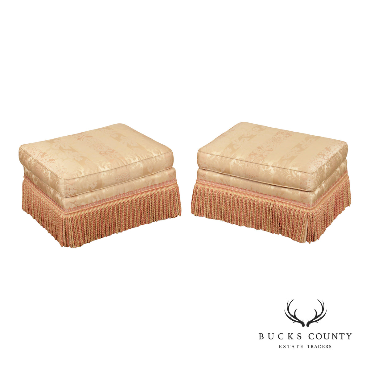Century Furniture Pair of Fringed Ottomans