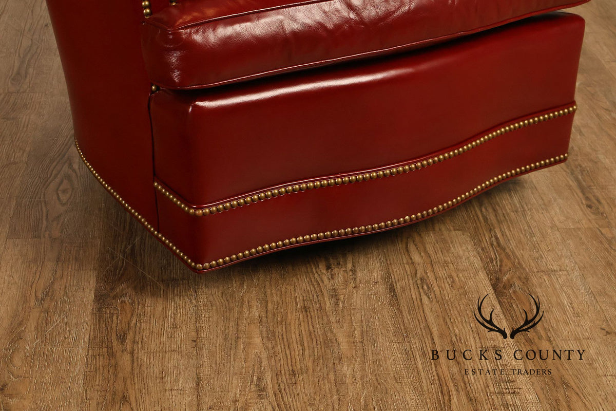 Hancock & Moore Red Leather Swivel Club Chair With Nailhead Trim