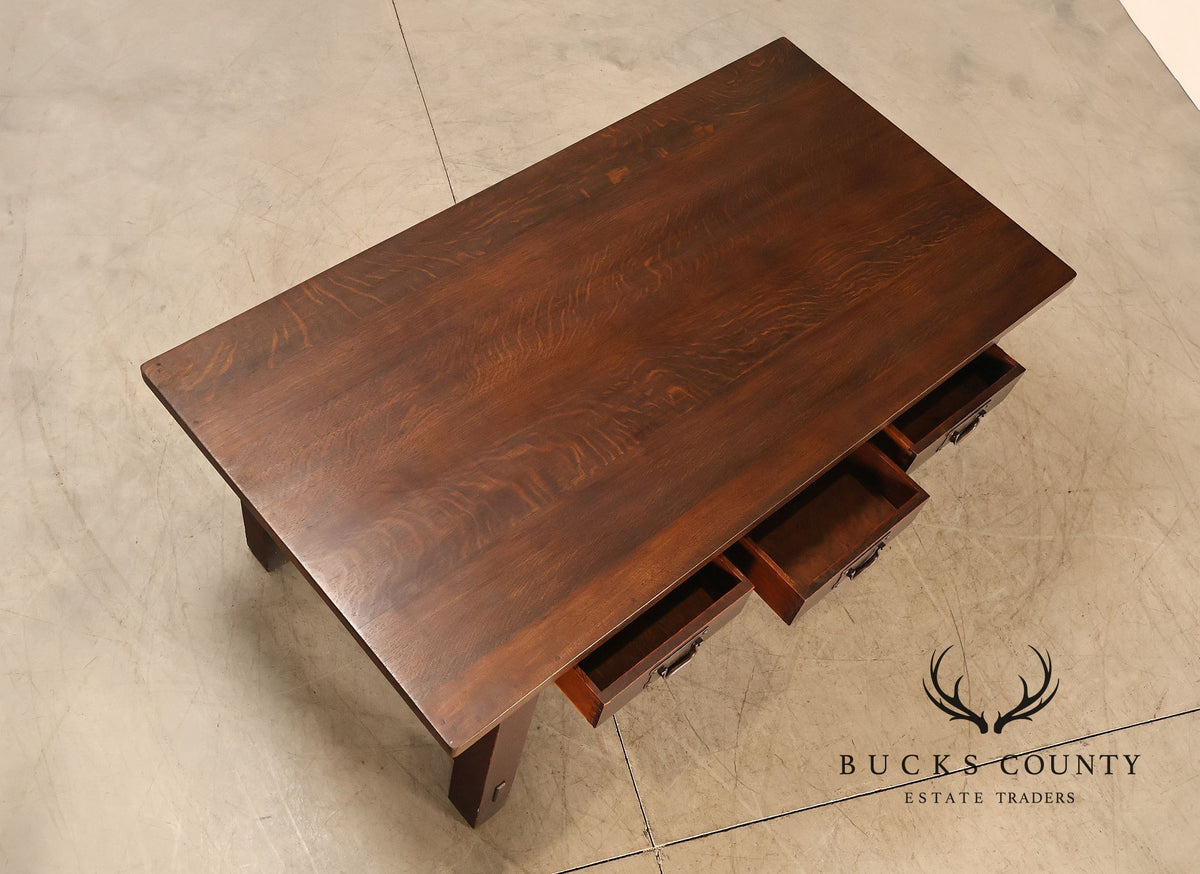 Early Gustav Stickley No. 460 Oak Library Table With Rare Hardware