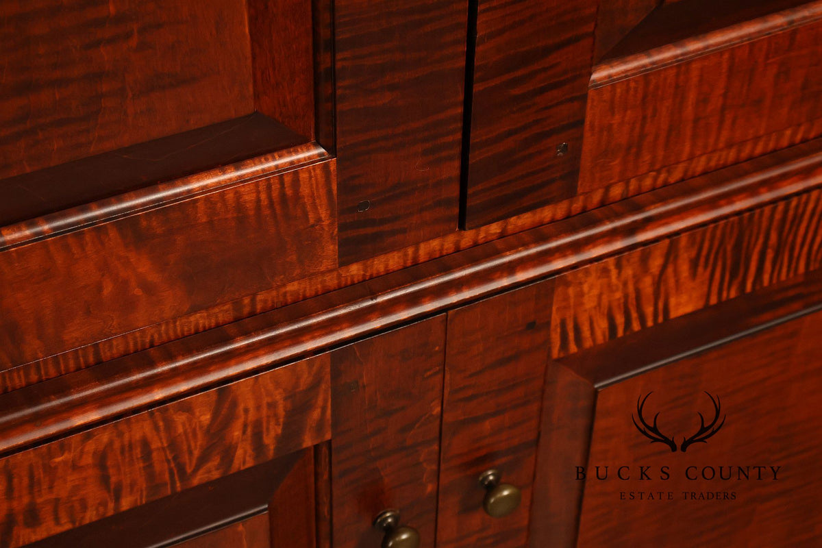 Custom Tiger Maple Two-Piece Four-Door Cabinet Armoire