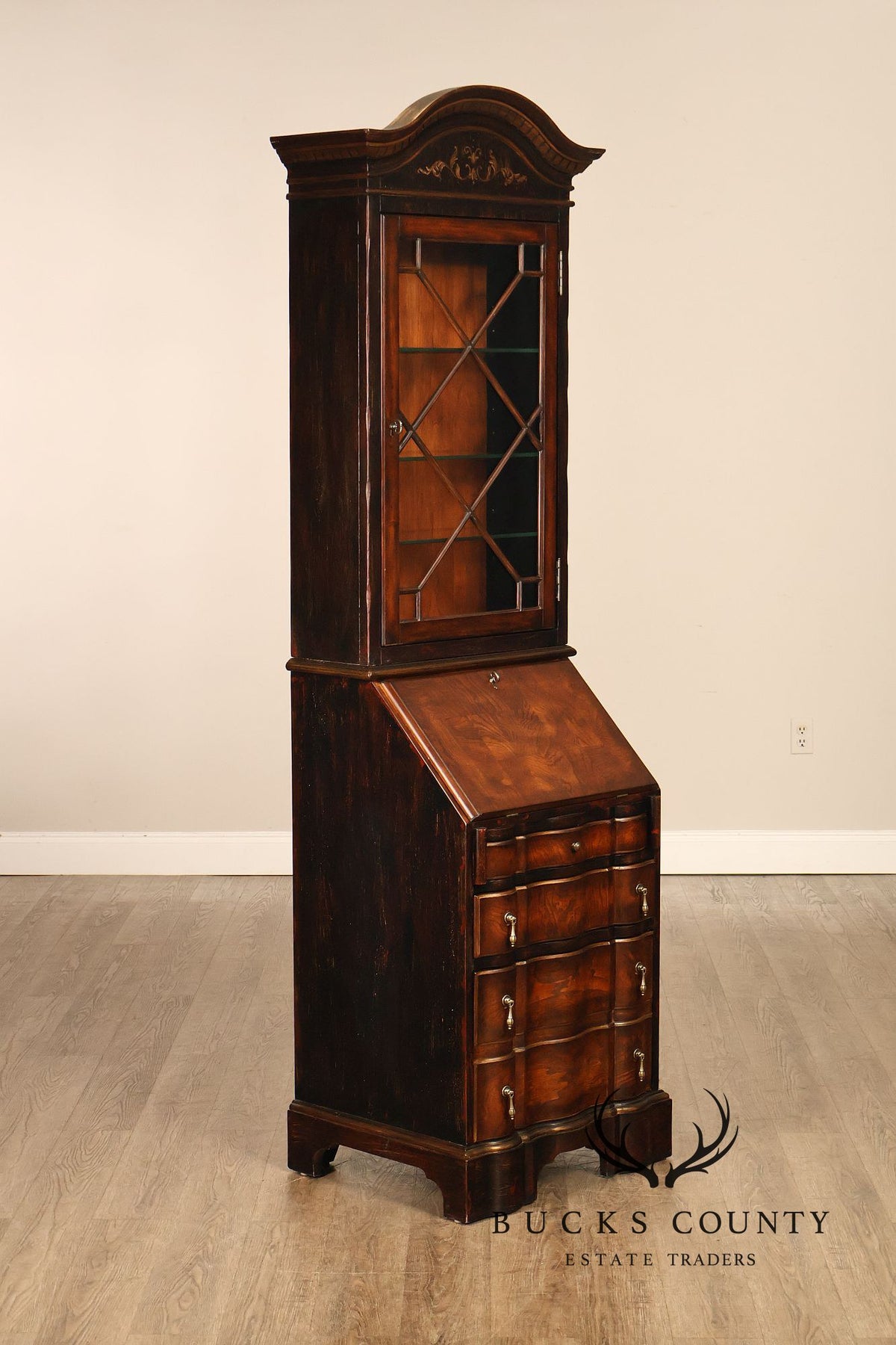 Hooker Furniture Seven Seas Narrow Burlwood Secretary Bookcase Cabinet