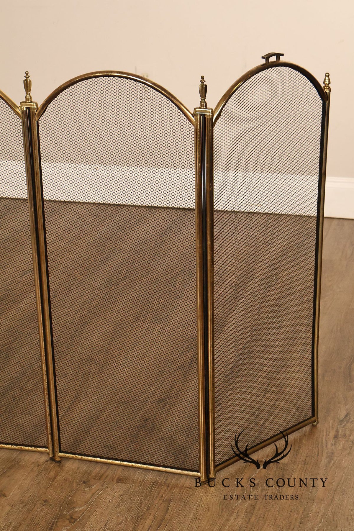 Vintage Brass Three-Panel Fireplace Screen