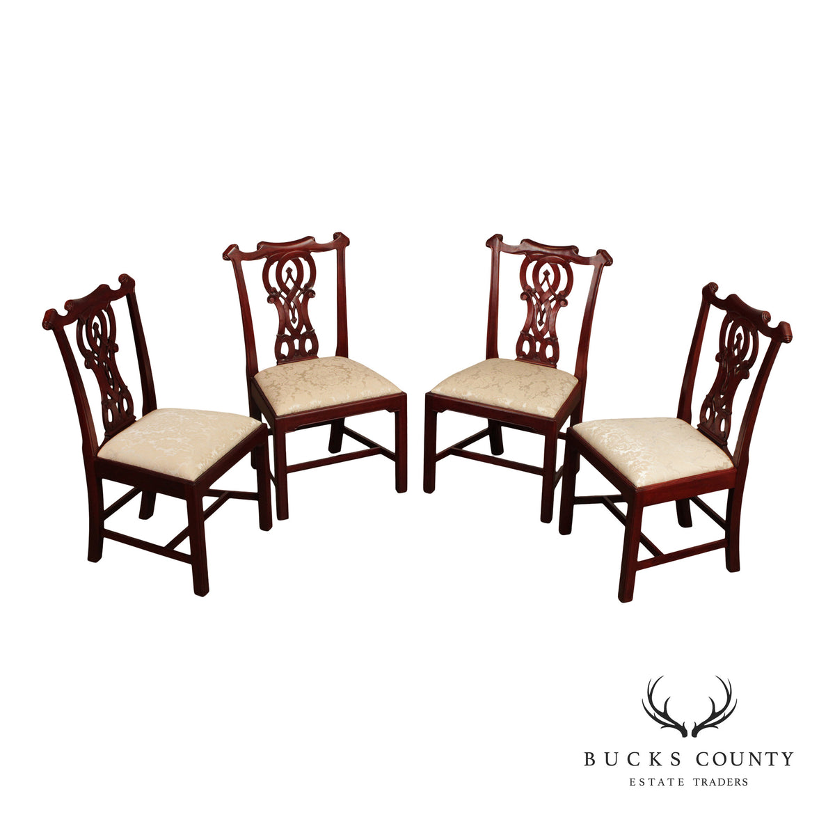 Chippendale Style Set Of Four Carved Mahogany Dining Chairs