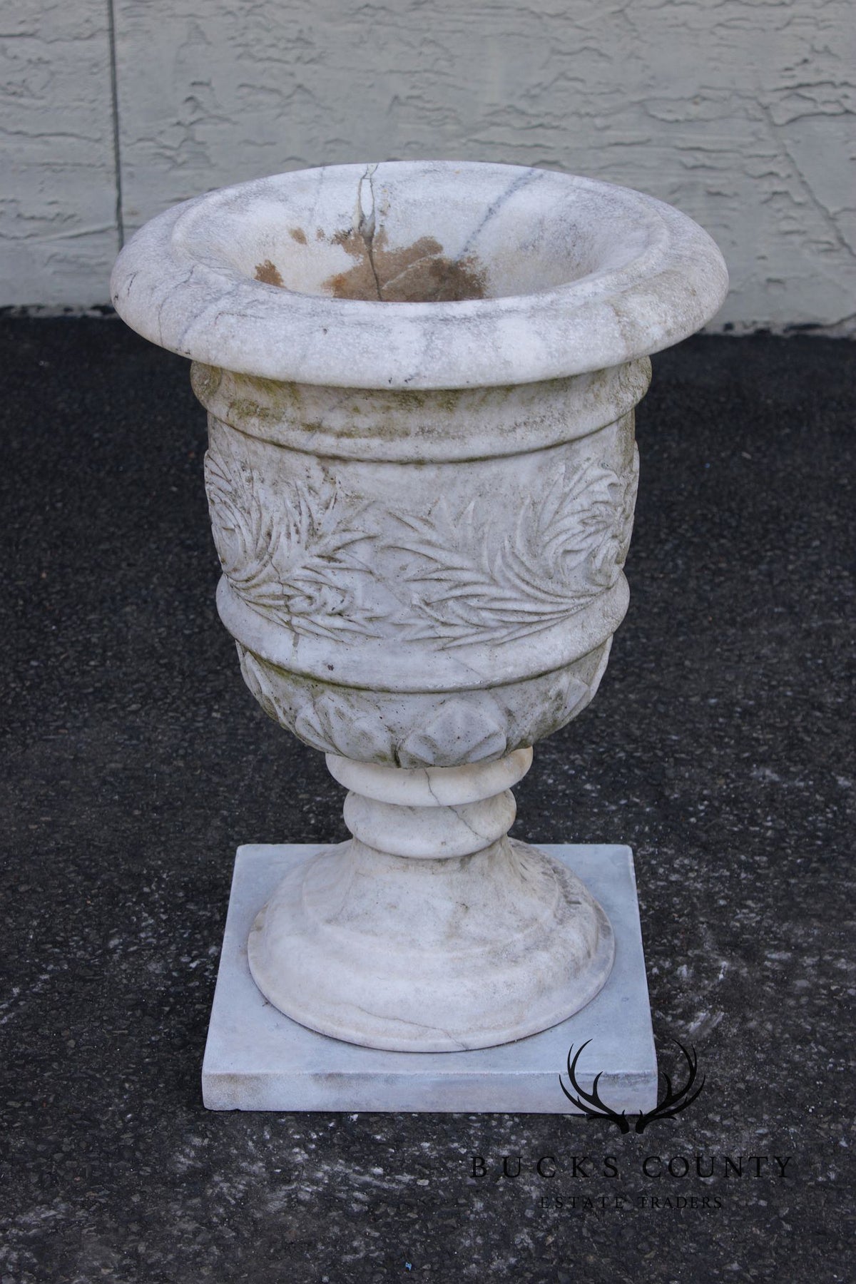 Vintage Pair Of Carved Marble Garden Urns