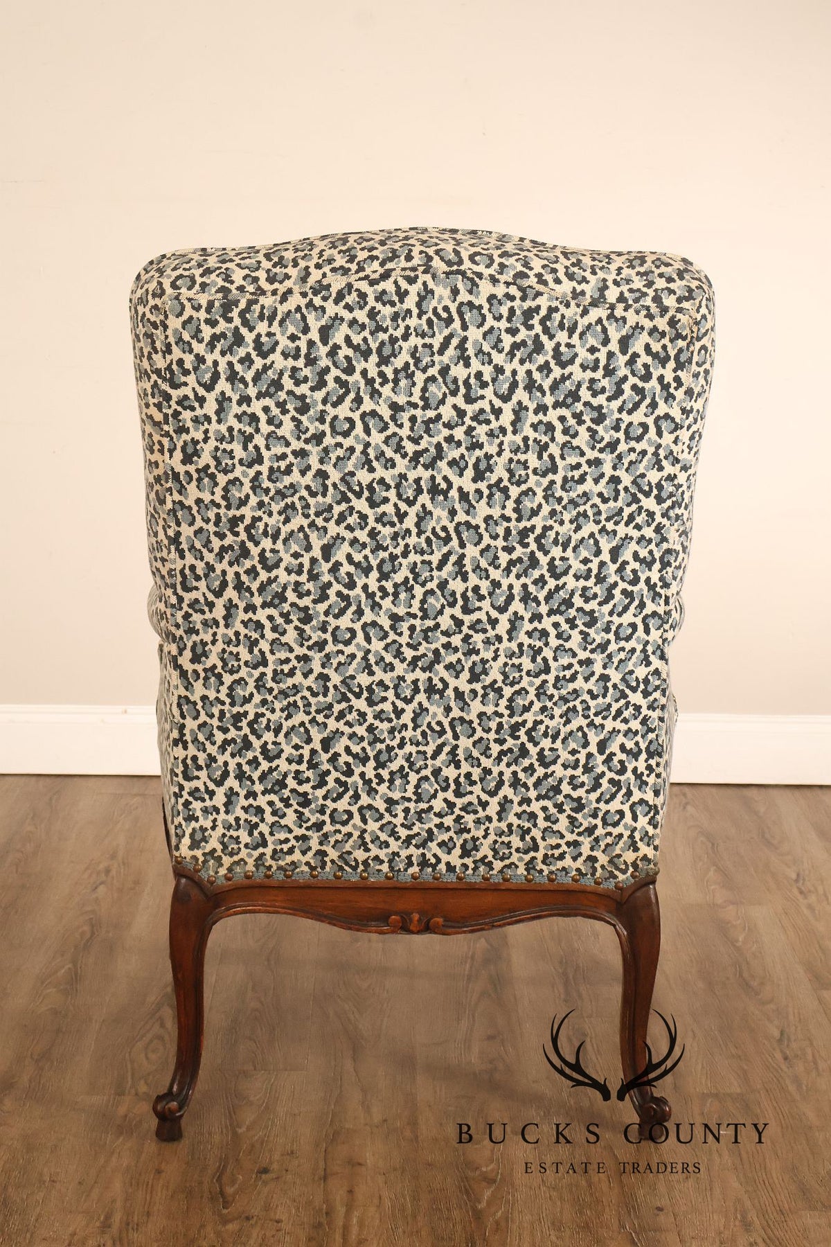 Vintage French Louis XV Style Carved Wood Leopard Upholstered Bergere Armchair