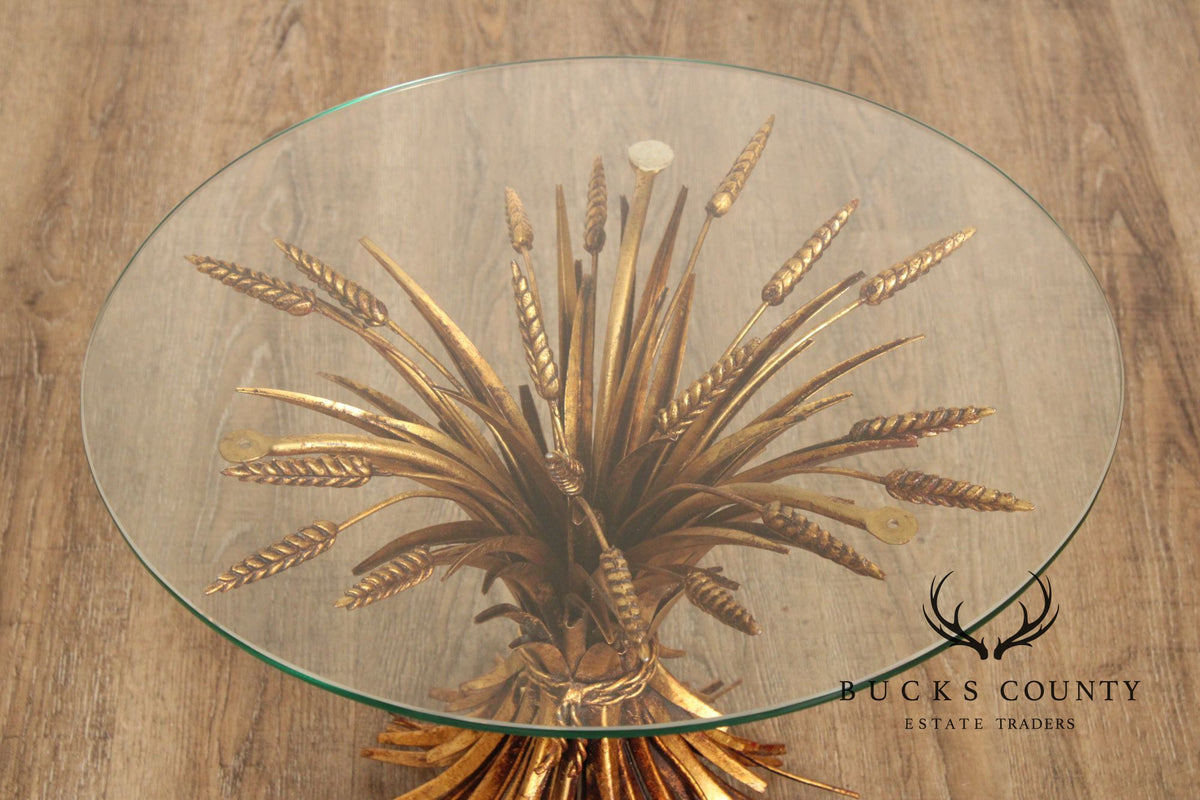 Hollywood Regency Glass Top Wheat Sheaf Side Table
