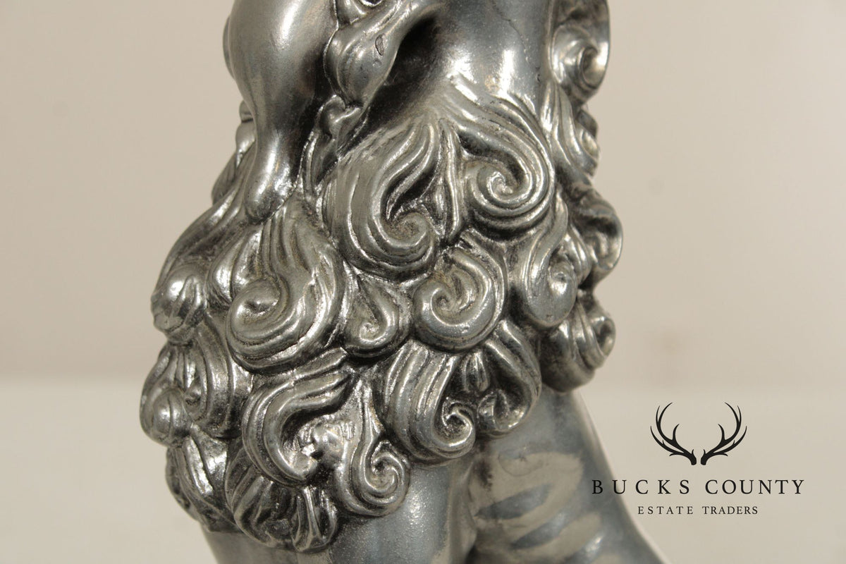 Vintage Pair Of Silvered Metal Lion Bookends