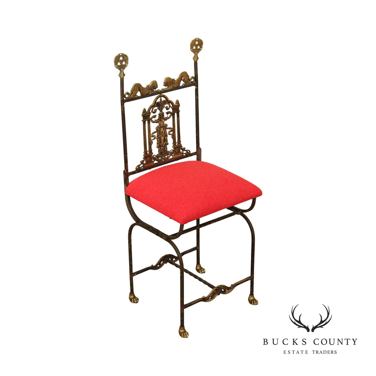 Oscar Bach Attributed Tudor Revival Style Bronze and Iron Side Chair