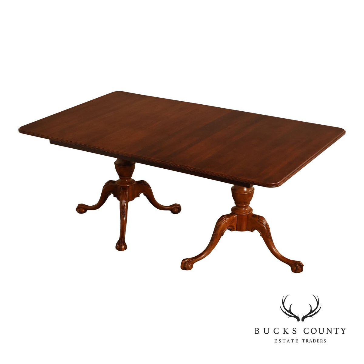 Chippendale Style Cherry Double Pedestal Extendable Dining Table