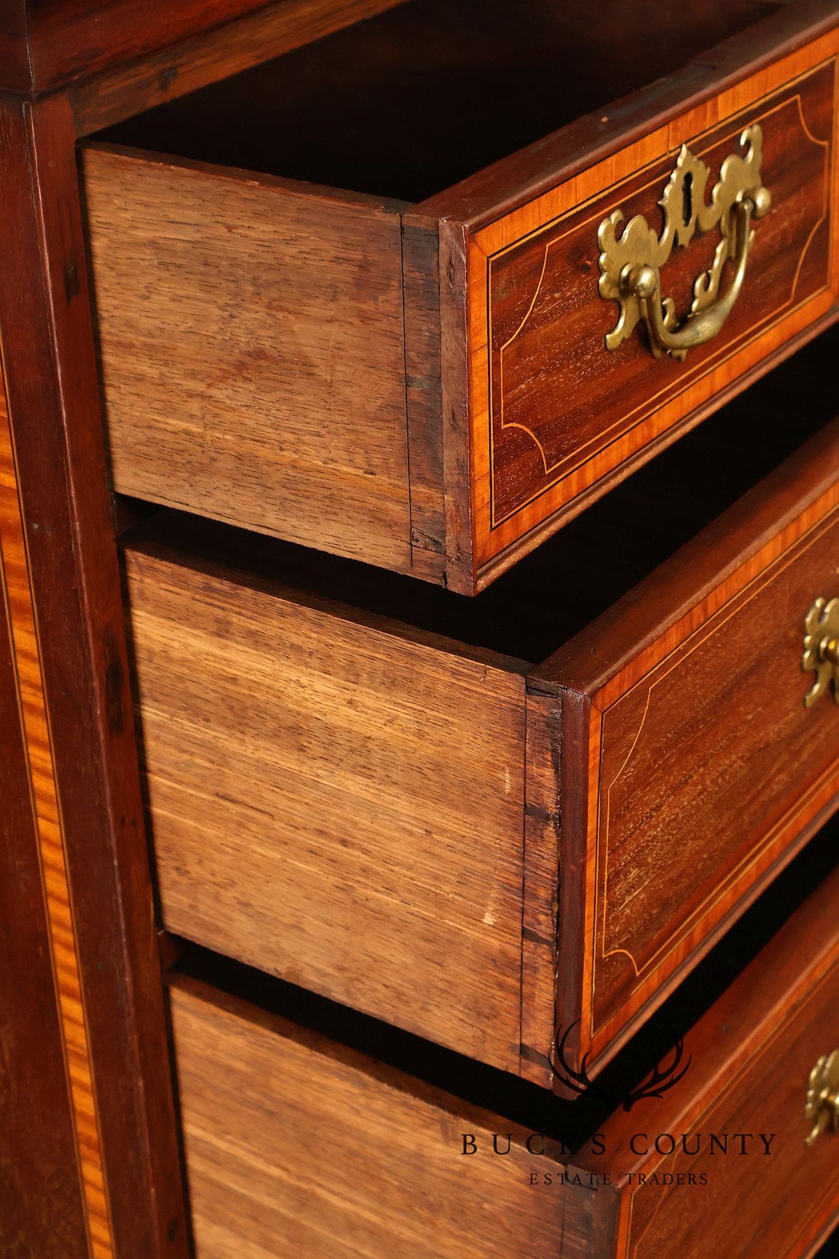 Antique Georgian Style Inlaid Mahogany Chest On Chest