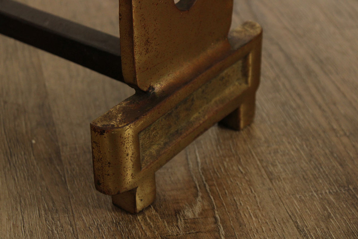 Pair Of Vintage Brass And Iron Monogram "G" Andirons