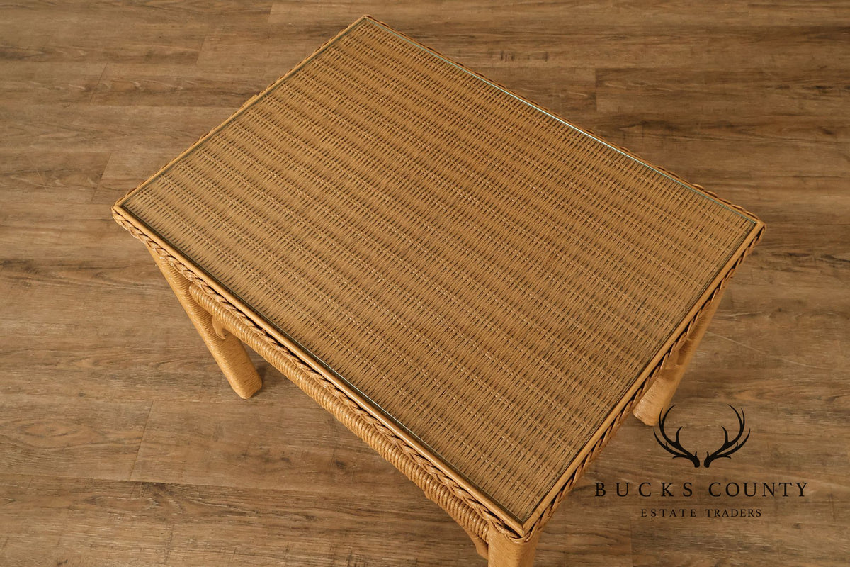 Lexington Henry Link Glass Top Wicker Side Table